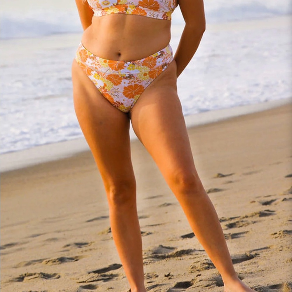 Jolyn Clothing Orange Floral Bikini Bottom and Top
